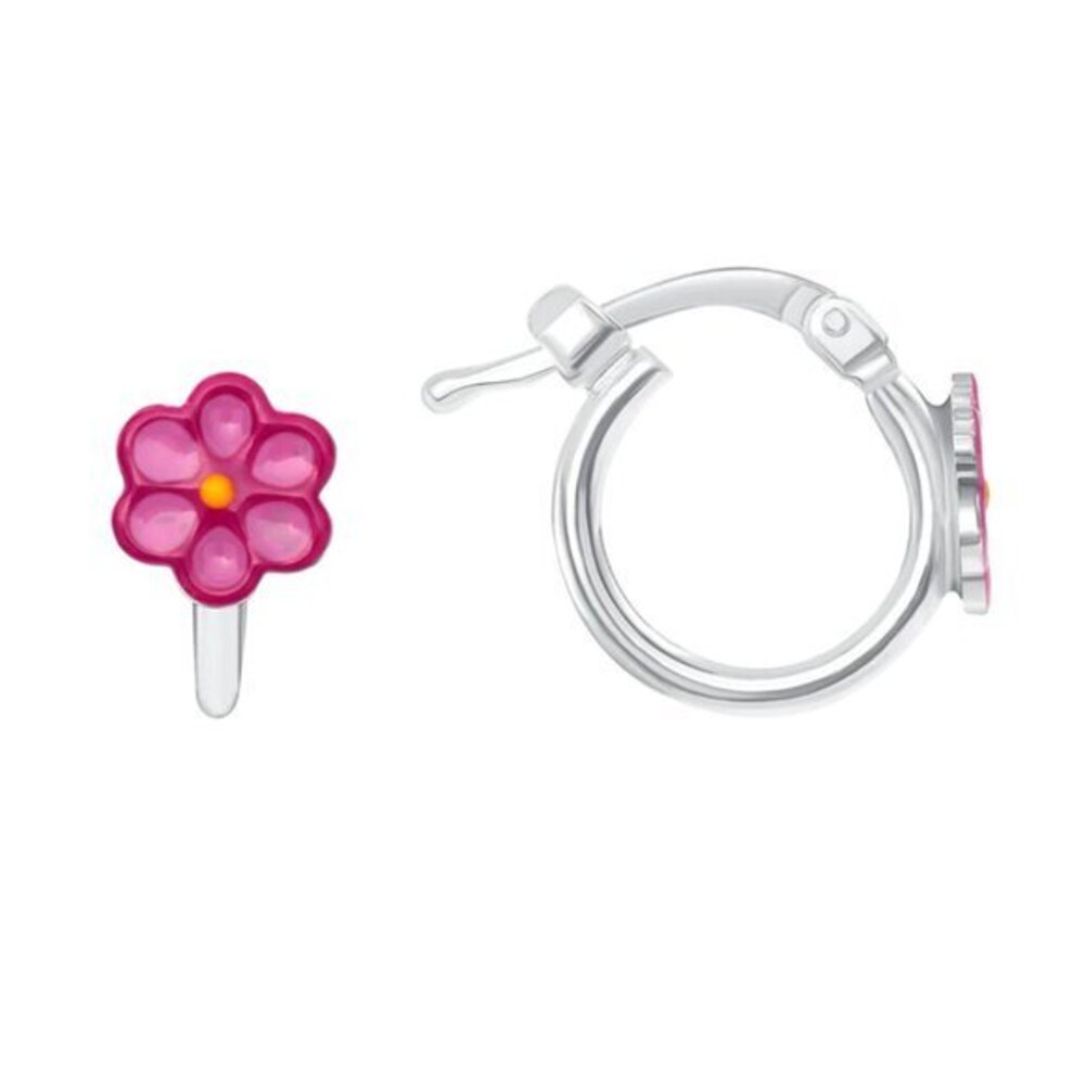 New Sterling Silver pink flower Hoop Earrings